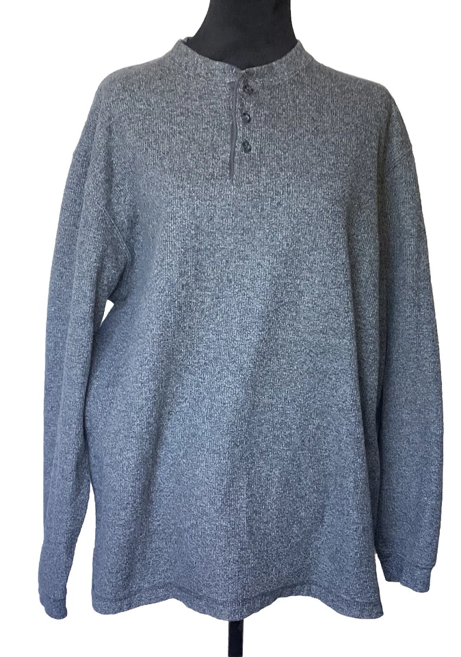 Camisa High Sierra Para Hombres Gris Tejido Gofre Manga Larga LRG Henley Ropa de Trabajo Activa Foto 2 de 4