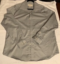 Men's Michael Kors Slim Fit Iron Free Grey Pinstripe 100 Cotton Shirt 17 34/35