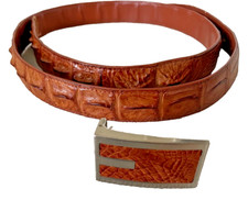 GENUINE  "HORNBILL" ALLIGATOR UNISEX BELT SIZE 43,SILVER CUSTOM BUCKLE