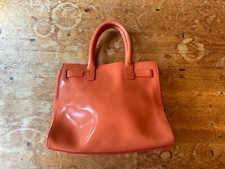 LAMARTHE PARIS ORANGE PATENT LEATHER HANDBAG UNDERARM STRAP SHOPPER BAG TOP