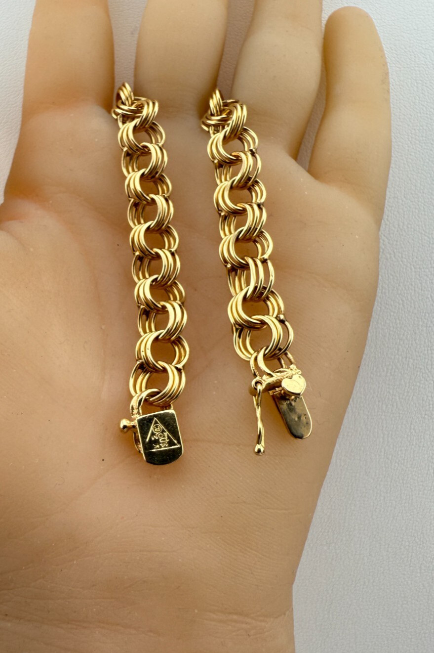 14k Solid Gold Triple Anchor Link POM Bracelet 7.… - image 8