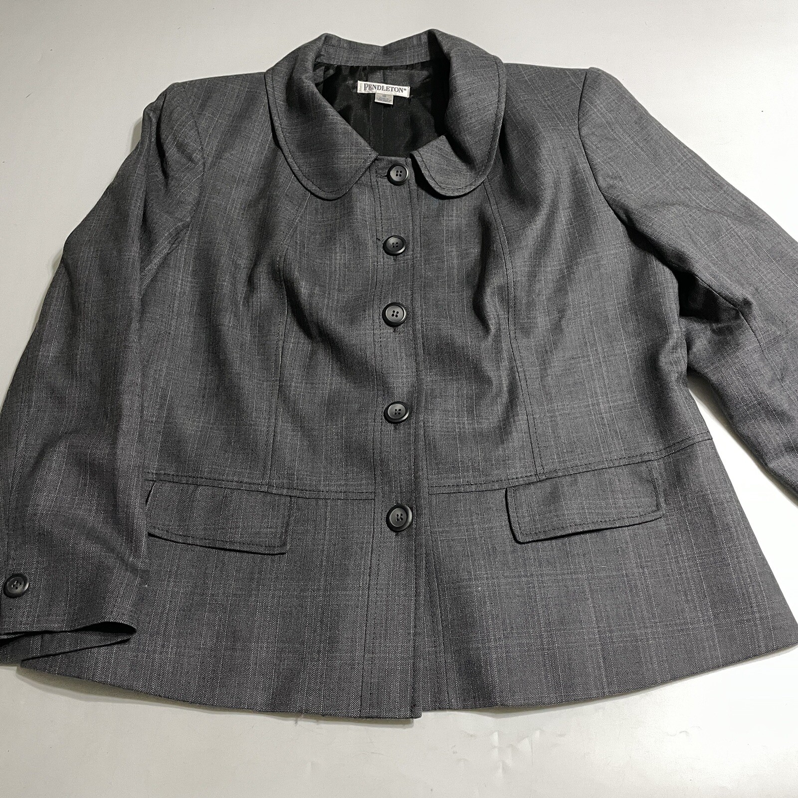VTG Pendleton gray wool jacket collarless blazer … - image 1