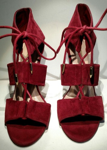 Shoe Republic L.A. Sz7 sandal lace front strap burgundy sued 4inch heels - Picture 4 of 10
