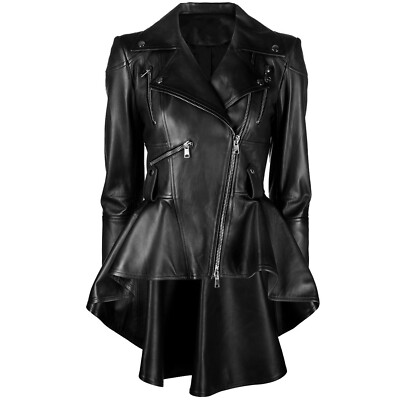 Women's Stylish Peplum Fashionable Lambskin Black Leather Jacket