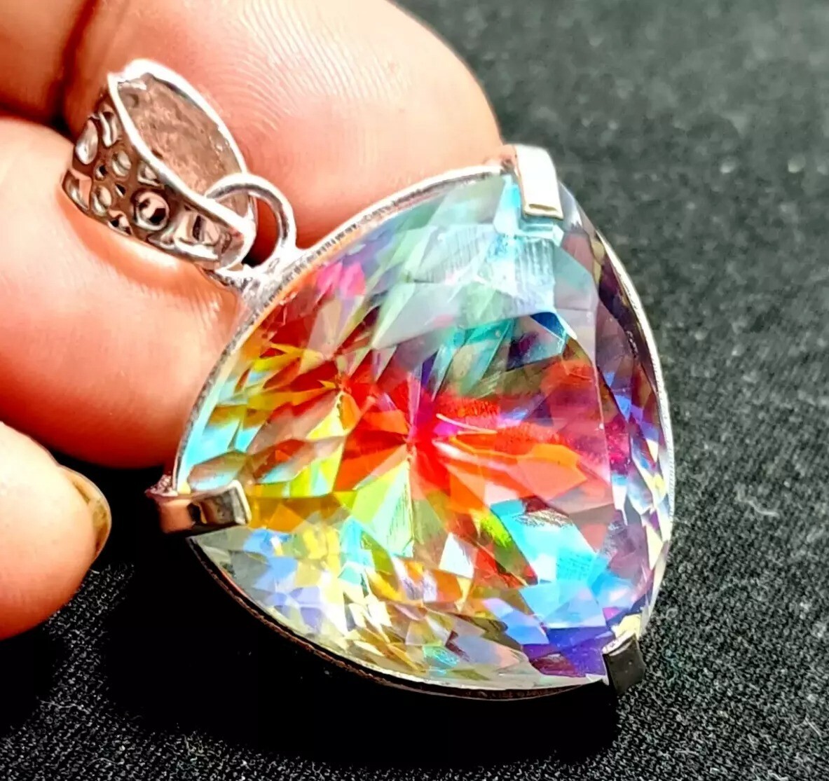 50.40Ct Natural Mystic Rainbow Trillion Cut 925 Silver Pendant Gemstone