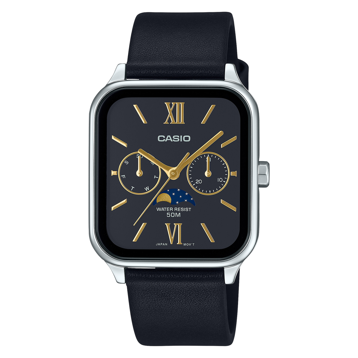 【新品】CASIO MTP-M305L-1A Casio MTP-M305L-1A Moon Phase Brown Leather Black Analog