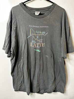 Vintage Black Short Sleeve Graphic T Shirt Latte For Java Borland Size XL