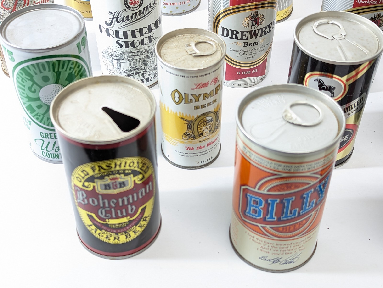 Lot of 34 Vintage Empty Pull Tab Beer Cans, Huber Molson Olympia