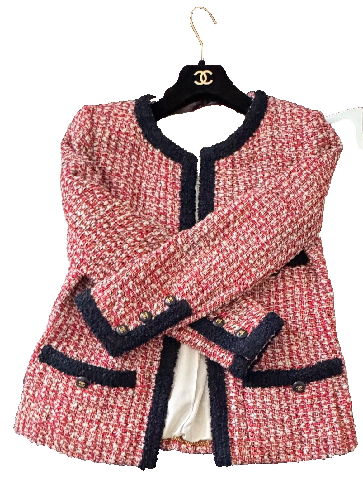 Chanel Jacket 40 Chanel Boutique 1995 Runway Tweed Jacket Red Navy Rare thumbnail 4