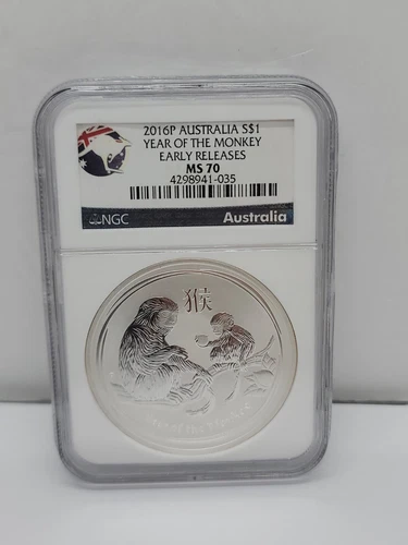 2016 P Australia $1 Silver Lunar Year of the Monkey NGC MS70 Early Release Bx1#3