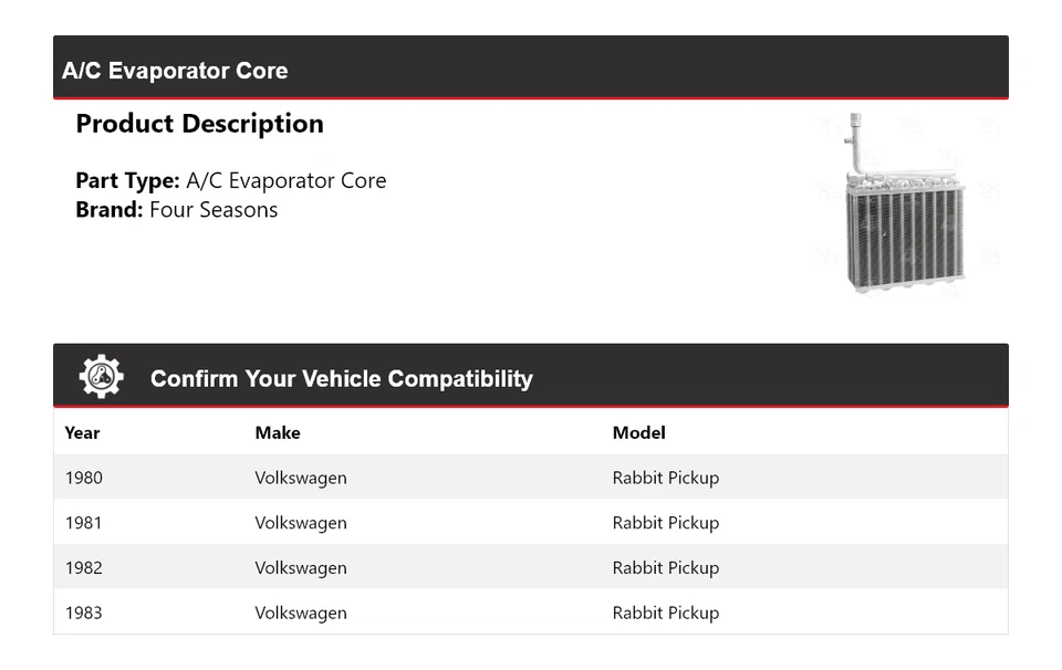适用于 1980 - 1983 年大众兔子皮卡空调蒸发器核心 4 季 1981 年 1982 — 第 2/4 张图片