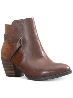 AMERICAN RAG Womens Brown Ashlyn Round Toe Block Heel Leather Booties 8.5 M