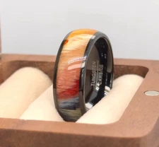 Multiple Color Rosewood Inlay Band Dome Black Tungsten Wedding Ring Gift For Him
