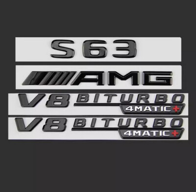 Black S63 AMG V8 BITURBO 4MATIC+ Trunk Fender Badges Emblems for Mercedes W222