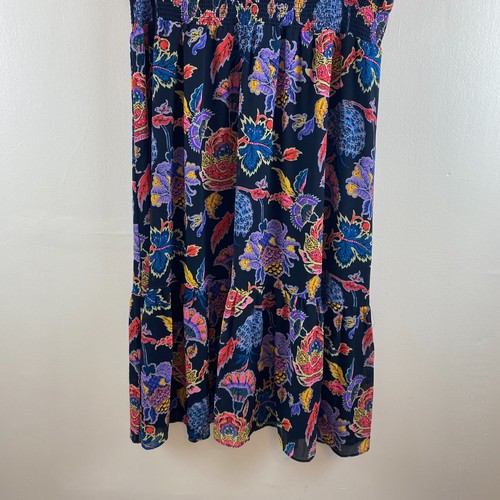 J. Crew Smocked-Waist Midi Dress Paisley XXL Saffron Navy Blue Floral Ruffled - Picture 3 of 14