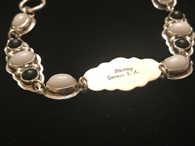Vintage GENEVA APACHITO Navajo STERLING SILVER Moonstone Onyx