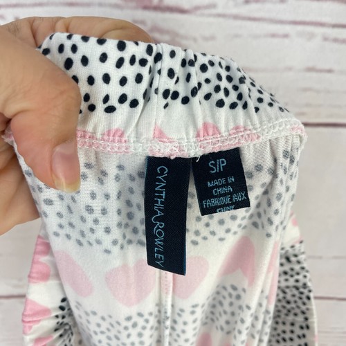 Cynthia Rowley White Pink Heart Print Pull On Pajama Pants Womens Size Small - Picture 4 of 10