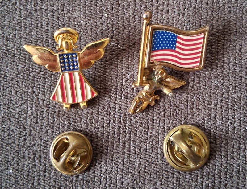 2 Patriotic Angel, Cherub Pins/Pinbacks. Made In USA