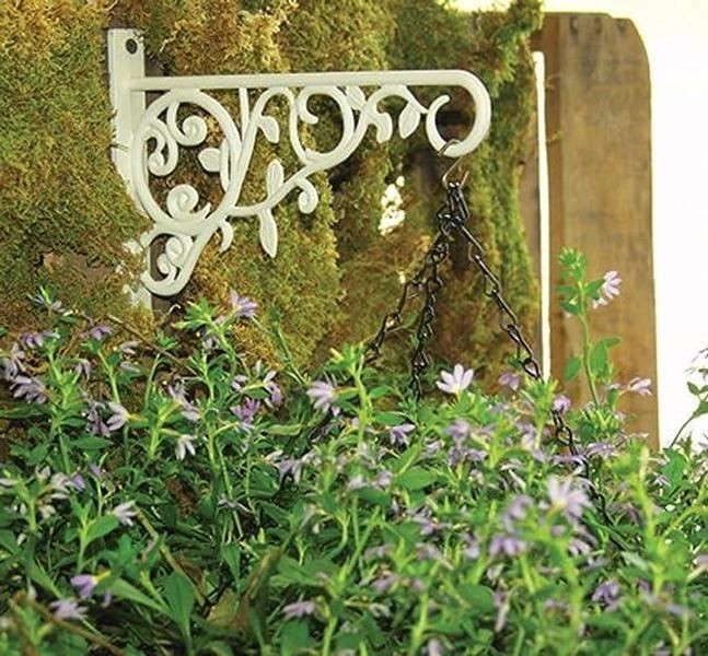 Cast Aluminum Hanging Plant Bracket with Leaves White 23cm