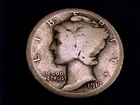 1917-D Mercury Dime, About Good to nearly Good grade