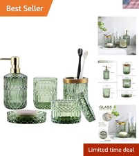 Luxurious Green Glass Bathroom Accessories - Complete 5-Piece Set for Elegance