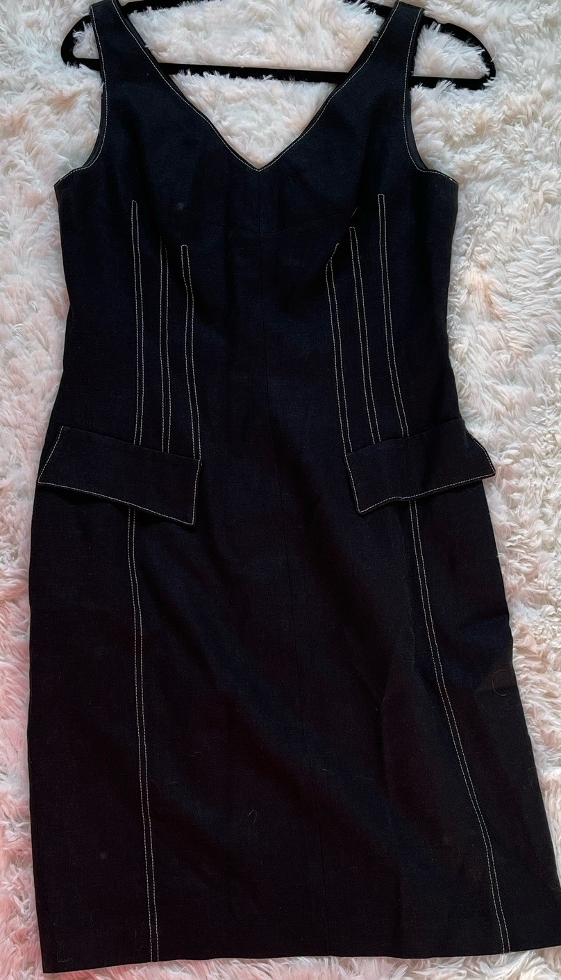 David Meister Dress Black Sleeveless Sheath Contrast Stitch Minimalist Size 8