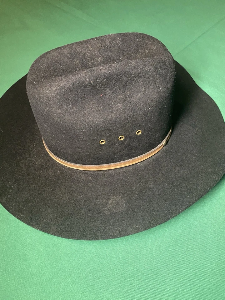 Sombrero de Vaquero Rodeo King 3XXX Mezcla Lana Negro Talla 7 1/4 Janett’s Bandera Texas Foto 4 de 4