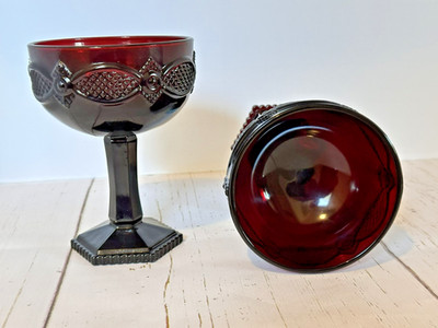 Vintage Avon 1876 Cape Cod Ruby Red Wine Champagne Glass-Set of 2