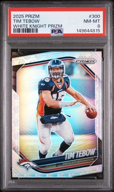 2025 Panini Prizm Tim Tebow #300 White KNIGHT 1/3 PSA 8 POP 1