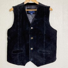 Chereskin Vintage Mens Black Genuine Leather Suede Vest XL Western Biker