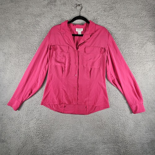 Vtg Christian Dior Blouse Womens 10 Hot Pink Preppy Designer Pockets Flowy - Picture 1 of 12
