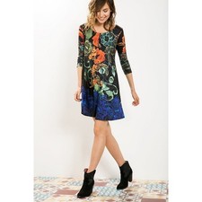 Desigual Christian Lacroix Nurfi Floral A-Line Mini Dress Black Floral L Large