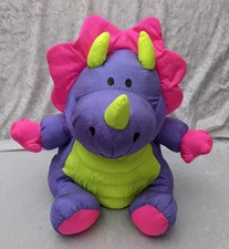 VTG Stuffins Nylon Dinosaur Plush Toy Neon Purple Lumpys 15” Parachute Squeaks