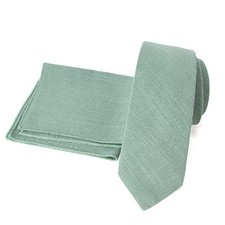 Men's Linen Blend Necktie and Pocket Square Handkerchief Hanky Set One Size Sage