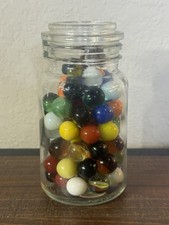 Assorted Vintage Marbles in Small Glass Mason Jar, No Lid