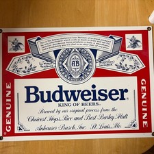 Budweiser Porcelain Enamel Sign Vintage Advertising By Ande Rooney 13.25x9.5&rdquo;