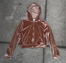 Victoria's Secret Shine Logo Pink Velour Full-Zip Cropped Hoodie Jacket Medium