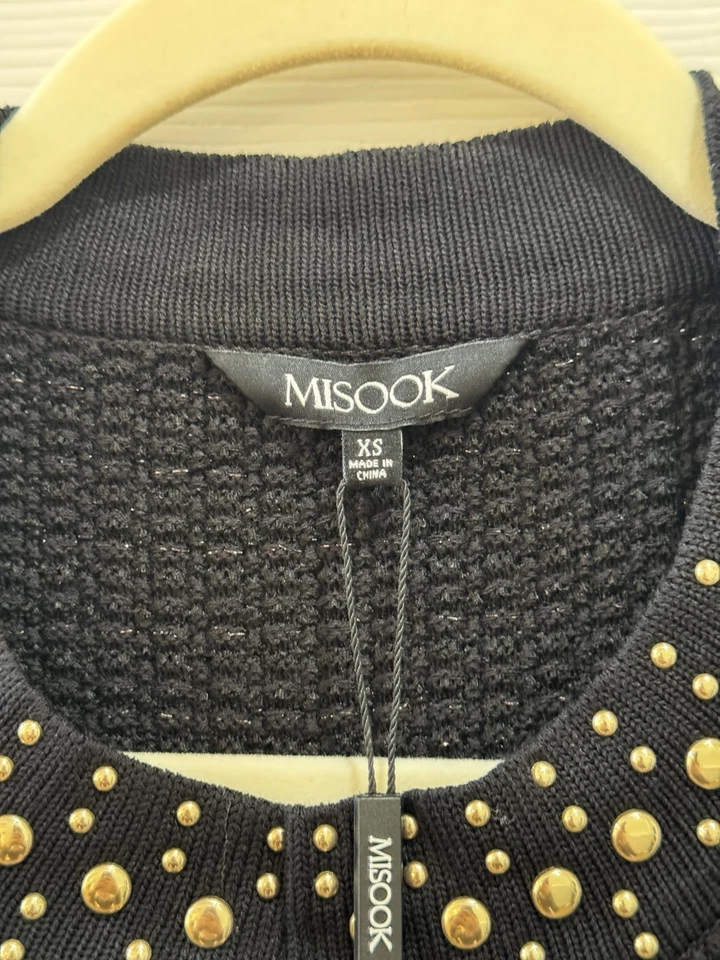 Chaqueta de punto Misook negra XS Heritage Fit tachonada detalles dorados nueva con etiquetas Foto 2 de 4