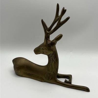 Vintage Brass Laying Down Resting Buck Deer Reindeer 6 x6 