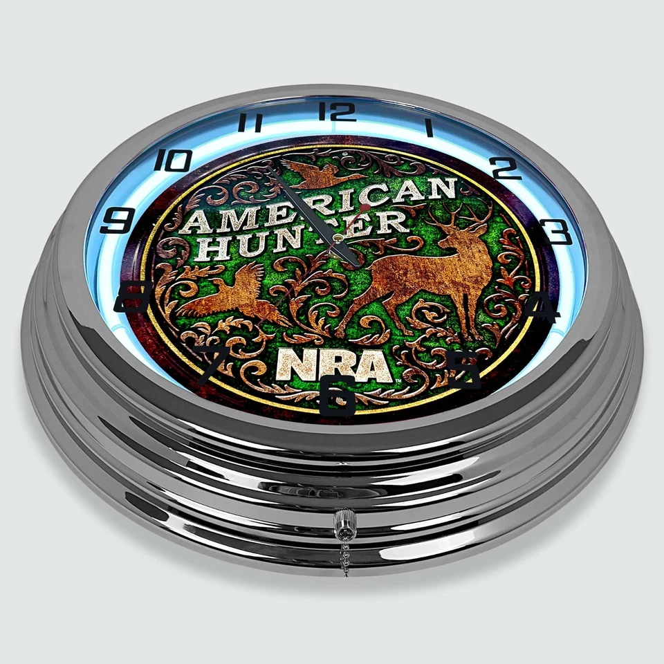 Reloj de neón blanco diseñado con letrero de metal American Hunter NRA de 18" Foto 3 de 4