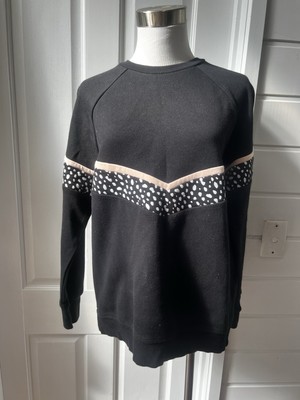Sarahs Day x White Fox Active Womens Black Jumper Sweater Leopard Print Trim - M