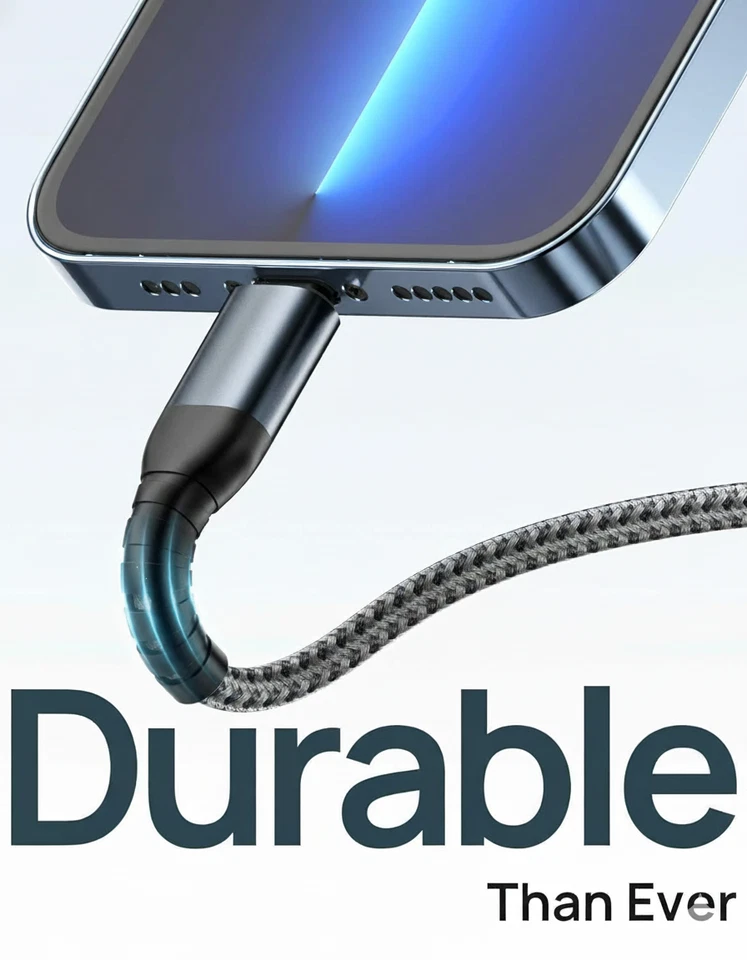 For iPhone USB Fast Charger Cable Braided 1M 2M 3M Lead 14 13 12 11 8 XR Pro Max - Image 4 of 4