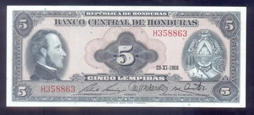 Honduras 5 Lempiras 1968  P56a  UNC