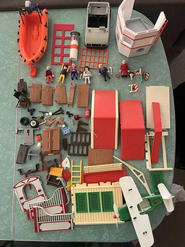 Lot of Vintage Playmobil parts and pieces (1) Misc Plane Coast Guard Red Roof