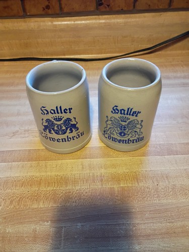 Set of 2 Vintage Lowenbrau German Stoneware .5L Beer Stein / Mug