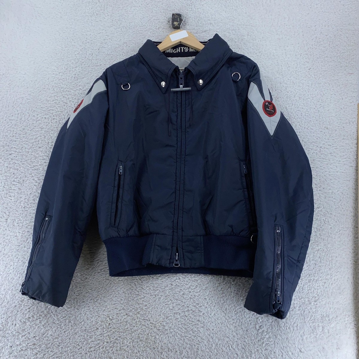 Vintage Mighty Mac Jacket Mens 44 Navy Blue Bomber Nautical Zip Up