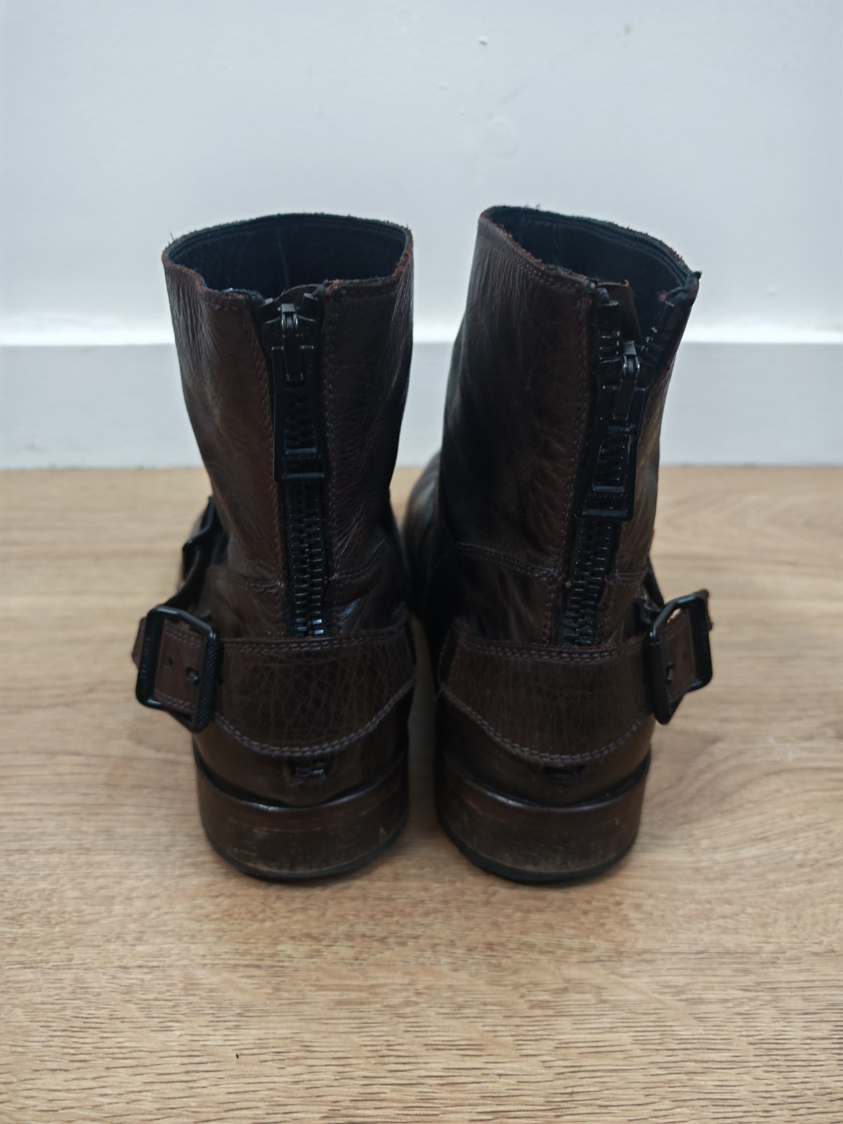 Belstaff Trialmaster 1955 Brown Leather Biker Boots Men's EU 43 UK 9 Rear Zip image 3