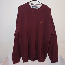 Tommy Hilfiger Pullover Crew Neck Cable Knit Purple Cotton Sweater Mens Sz XL