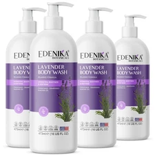Edenika Lavender Body Wash 4 Pack, Relaxing, Hydrating Cleanser - Natural Oils