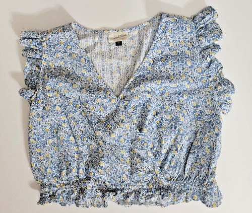 NWOT Universal Thread Crop Top XXL Blue Ditzy Floral Ruffle Sleeve ...